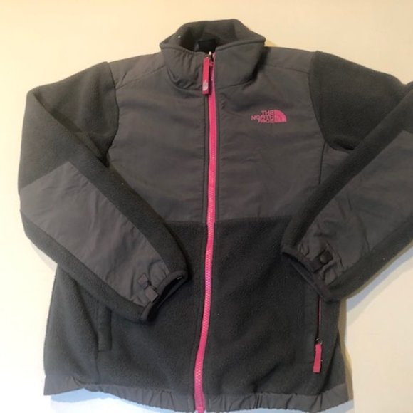 DARK GREY FLEECE NORTH FACE DENALI JACKET Girls M - Picture 1 of 2